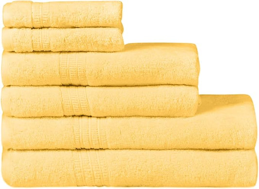 HOMELOVER 6 Piece Towel Set - 100% Organic Cotton, 2 Bath Towels, 2 Hand Towels, 2 Washcloths - 500 GSM, Hotel & Spa Quality, Soft, Quick Dry, Highly Absorbent Bathroom Essentials (Lemon Yellow)