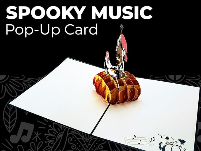 iGifts And Cards Day of the Dead Pop-Up Card – 3D Música de Calacas on Pumpkin – 6" × 8" Laser-Cut Greeting for Día de los Muertos, Remembrance & Celebration