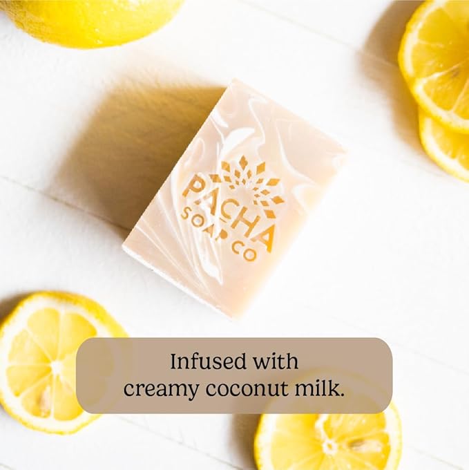 Pacha Coconut Lemon Bar Soap 3 Pack | Premium, Handcrafted, Hydrating | Natural Face Wash, Hand Cleanser, Body Wash | Soothing Essential Oils, 4 oz