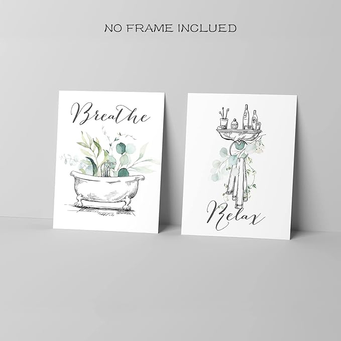 La Naranja Black and White Bathroom Wall Art Greenery Decor Minimalist Botanical Prints Modern Boho Eucalyptus Posters Relax Soak Unwind Breathe Sign, Set of 4 Pictures, 8''x10'', UNFRAMED