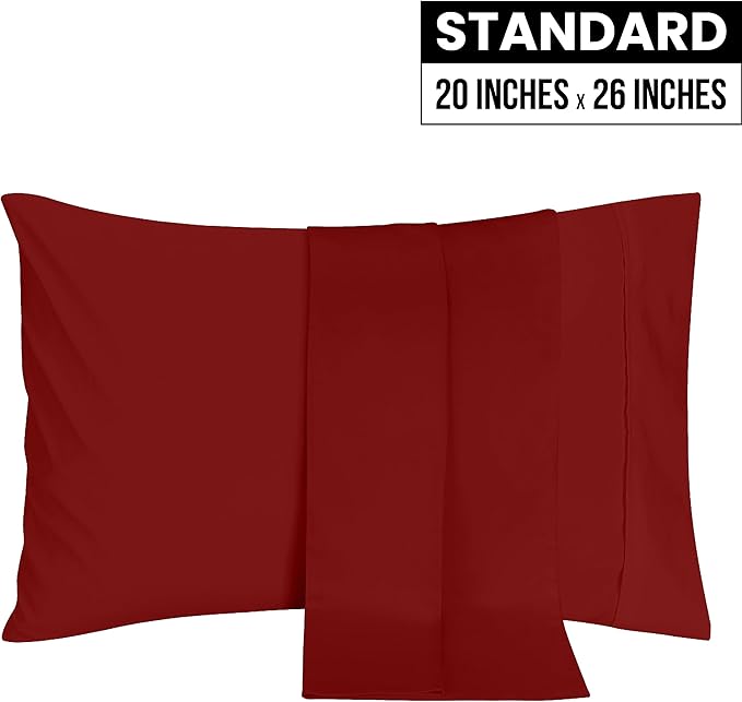 Utopia Bedding Standard Pillow Cases - 2 Pack - Envelope Closure - Soft Brushed Microfiber Fabric - Shrinkage and Fade Resistant Pillow Covers 20 X 26 Inches (Standard, Red)