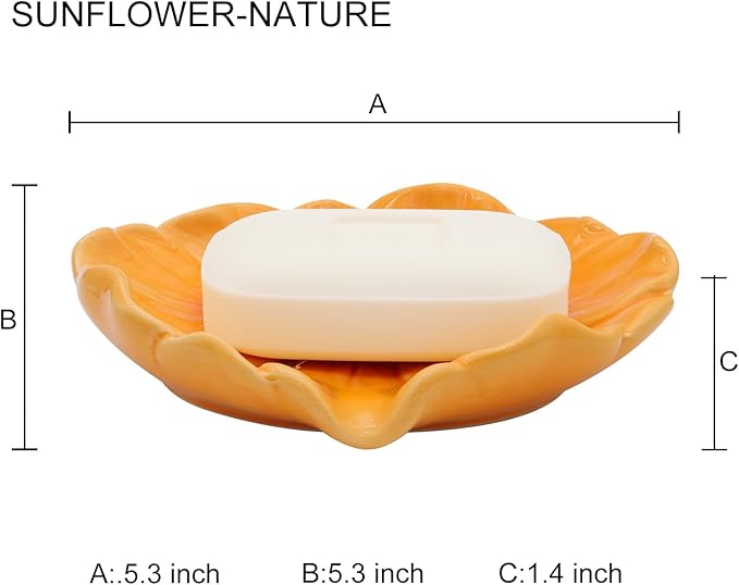 Elegant Bathroom Soap Dish, Inspired by Nature Sunflower, Ceramic Soap Dish Holder, Self-Draining and Multiple Styles for Bathroom Kitchen Accessories