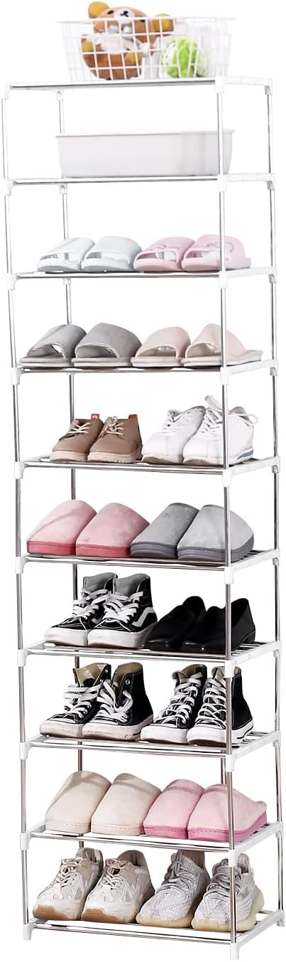 Stackable Small Shoe Rack, Entryway, Hallway and Closet Space Saving Storage and Organization (10-Tier, White)