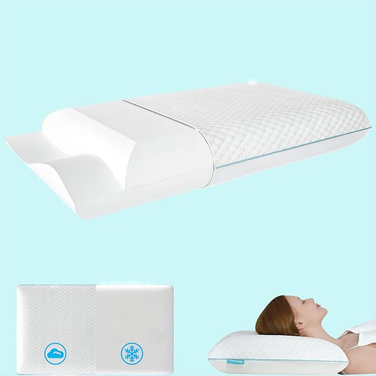 Firm Memory Foam Pillow with Soft Side, Cooling Cervical Pillow with 2-Sided Cover, Side Sleeper Pillow for Pain Relief, Adjustable Soft & Firm Orthopedic Neck Support Pillow for Back Sleeper