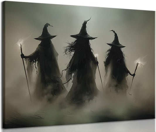 ILLBDR Halloween Vintage Witchy Wall Art Prints Creepy Gothic Dark Moody Pictures Decor Dark Academia Witches Victorian Painting Canvas Posters for Bedroom Bathroom 16x24 inch Framed