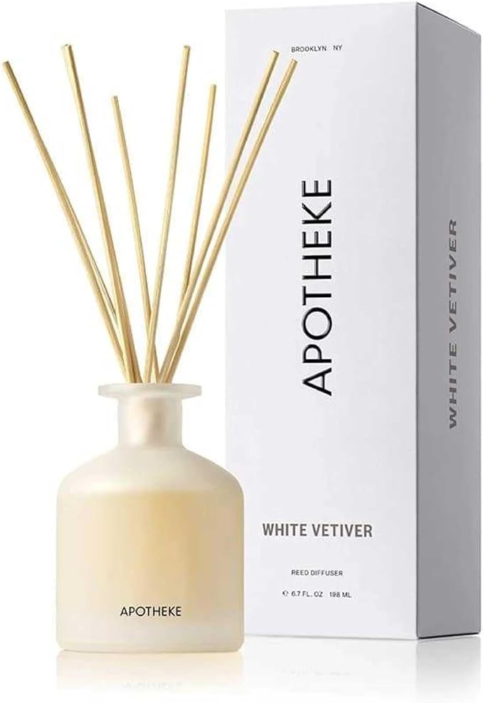 Apotheke Luxury Scented Oil Reed Diffuser for Home (White Vetiver) - Home Fragrance Diffuser Set with Sticks
