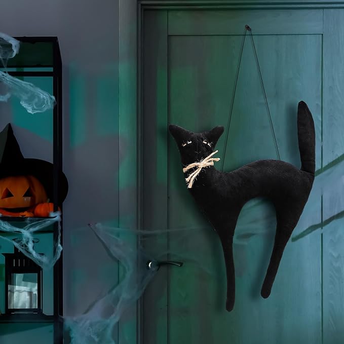 Suhine 16 Inch Halloween Black Cat Decoration Black Moon Cat Gifts Realistic Hanging Vintage Primitiva Halloween Decoration
