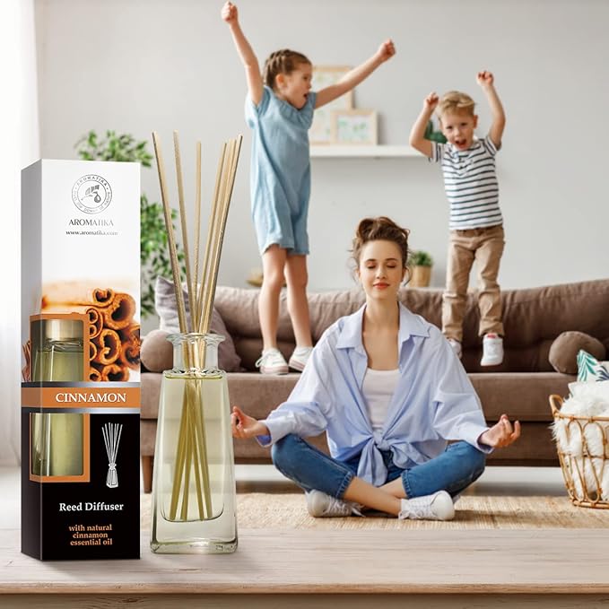 Reed Diffuser Cinnamon 3.4 Fl Oz(100ml) - Room Diffuser with Cinnamon Essential Oil - Home Fragrance - Aromatherapy Air Freshener - Oil Diffuser - Scented Diffuser - Cinnamon Aroma