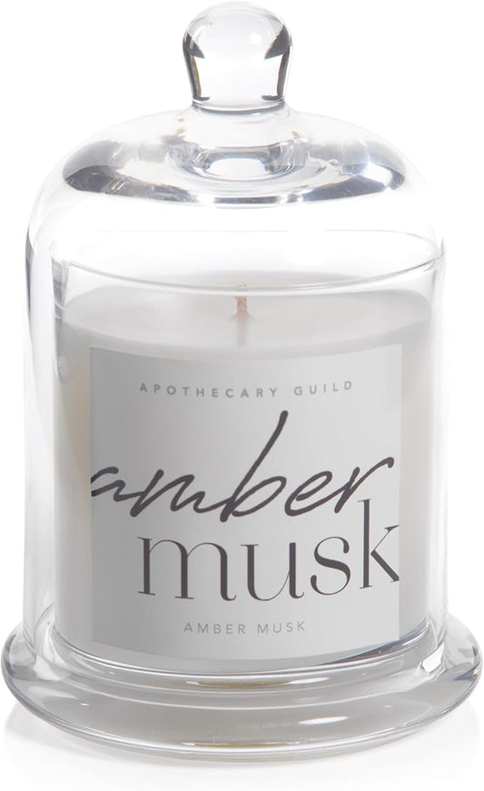 Zodax Apothecary Guild Scented Jar Candle with Glass Cloche, 10.19 oz - Amber Musk