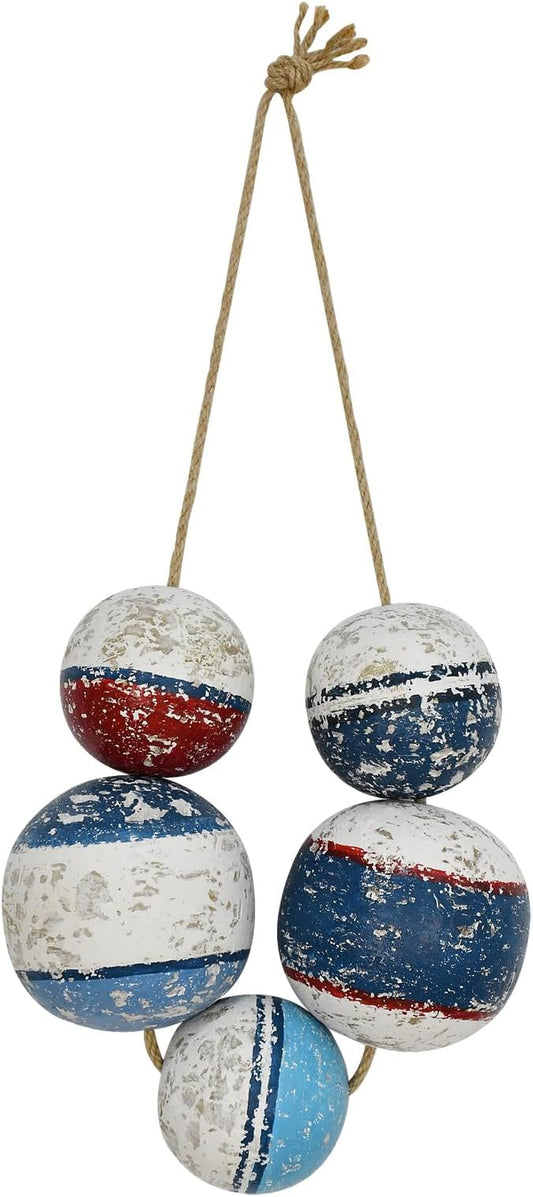 Morning View Buoy Decor Nautical Decor Wood Fishing Floats Decor for Home Coastal Wall Decor Hanging Decorative Boat Floats Wall Art Beach House Decor Nautical Ball with Rope Bathroom Decor 9 Inch