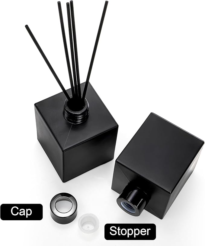 Yesland 6 Pack Perfume Reed Diffuser Bottle, 200ml/6.7oz Empty Refillable Essential Oil Bottles Glass with 60 Sticks, DIY Fragrance Diffuser Sets for Home Bathroom Office Decoration Gift, Black