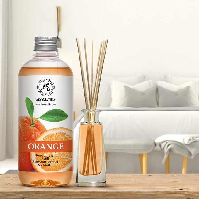Orange Reed Diffuser Refill 17 Fl Oz (500ml) - Room Fragrance Diffuser with Natural Essential Orange Oil - Best for Aromatherapy - Reed Diffuser Oil Refill Orange for Spa - Home - Kitchen - Office