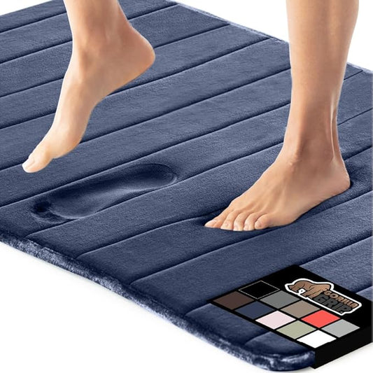 GORILLA GRIP Memory Foam Bath Mat, Soft Absorbent US Designed Bathroom Rug, Gripping Dots Machine Washable Bathmat, Cushioned Floor Mats, Shower Sink Rugs Room Décor Accessories, 42x24 Navy Blue