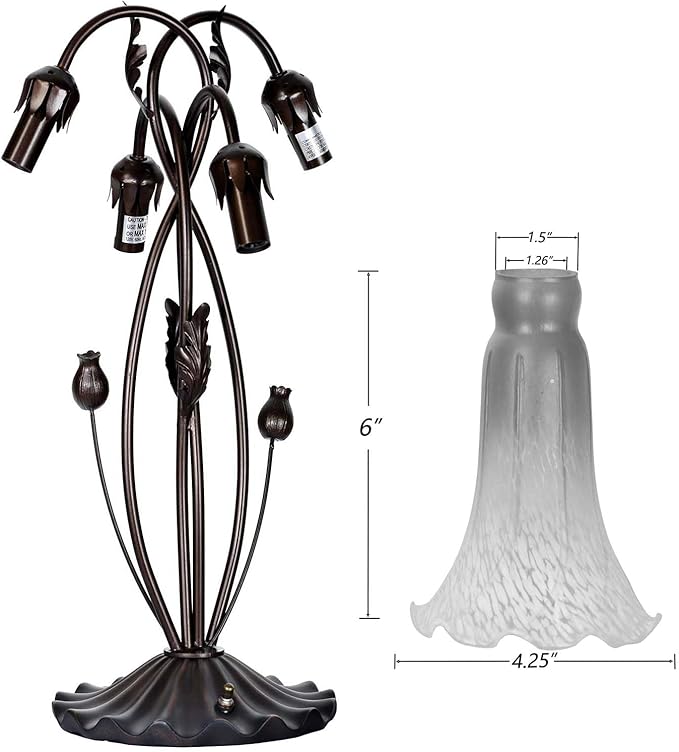 Bieye L10699 Lily Flower Blown Glass Accent Table Lamp for Living Room Bedroom Decoration (4-Light, Orange)