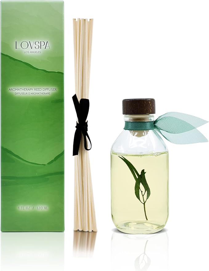 LOVSPA Bamboo Citrus Reed Diffuser Set Zesty White Lime & Crisp Bamboo - Tart Citrus Scent for The Kitchen or Bathroom - Makes a Great Gift for New Homeowners