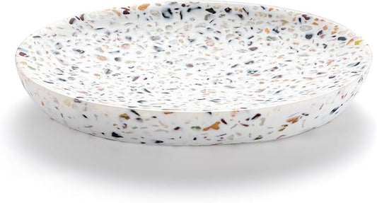 Luxspire Soap Dish, Resin Soap Tray Soap Holder Container Box, Oval Soap Plate Case, Sponge Dish Scrubbers Tray Holder for Bathroom Vanity Shower Kitchen Sink Counter Top, Terrazzo