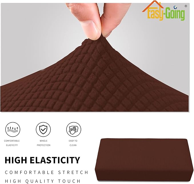 Easy-Going Stretch Ottoman Cover Folding Storage Stool Furniture Protector Soft Rectangle Slipcover with Elastic Bottom (Ottoman XX-Large, Coffee)
