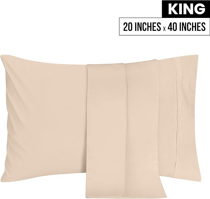 Utopia Bedding King Pillow Cases - 2 Pack - Envelope Closure - Soft Brushed Microfiber Fabric - Shrinkage and Fade Resistant Pillow Covers 20 X 40 Inches (King, Beige)