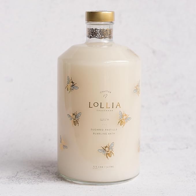 Lollia Wish Bubble Bath, 33.8 fl. oz. – Sugared Pastille Scent – Gentle & Moisturizing Bubble Bath, Hydrating Ingredients, Scented for Women