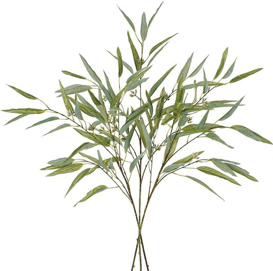 Melorca&Guilla Artificial Plants,3PCS 39" Green Fake Eucalyptus Stems,Faux Branches for Vase,Greenery Stems Artificial Branches for Shop Garden Office Home Décor (3, Green Eucalyptus)
