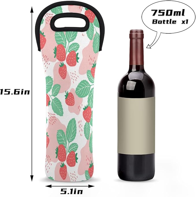 Strawberry And Seeds Wine Gift Tote Carrier Juicy Fruit Neoprene Wine Tote Bags Holder Cooler Wine Lover Gift