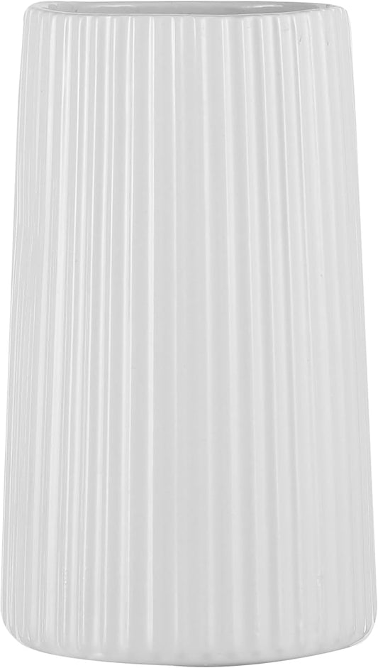 White Ceramic Vase for Flowers, Large Modern White Vase for Home Decor, Decorative Vase for Living Room, Office, Mantel, Bookshelf, Dining Table, 8 inches