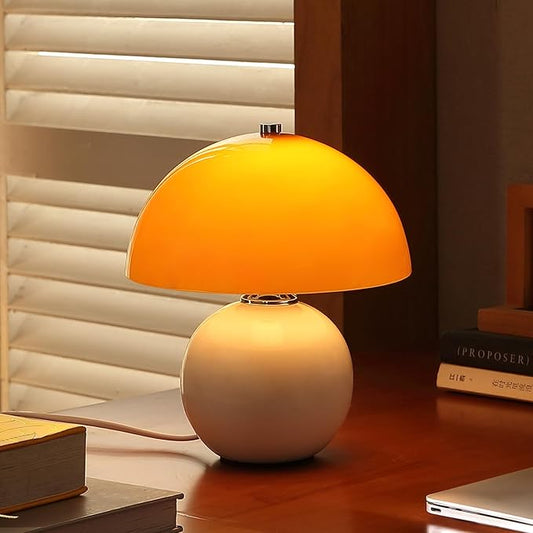 Glass Mushroom Lamp for Bedroom,Cute Orange Bedside Lamps Kitchen Lamp,Vintage Donut Lamp Bauhaus Lamp Dimmable,Cool Retro Mini Lamp for Home Decoration, Gift (Orange+White)