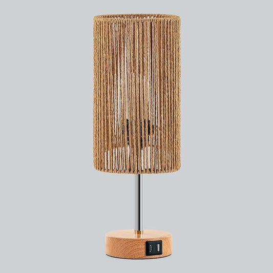 Yarra-Decor Bedside Lamp with USB Port - Touch Control Table Lamp for Bedroom (Rattan)