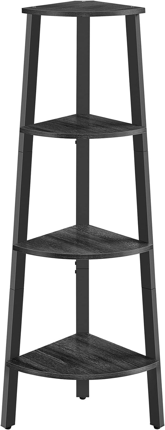 VASAGLE Corner Shelf Stand, 4-Tier Corner Bookshelf, Industrial Ladder Shelf, Plant Stand for Living Room, Office, Kitchen, Charcoal Gray and Matte Black ULLS034B22