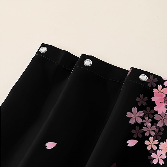 AILONEN Cute Cartoon Axolotl Kawaii Shower Curtain,Pink Cherry Blossom Floral Bath Curtain,Animal Axolotl Butterfly Waterproof Black Curtain for Bathroom, 72" W x 72" H