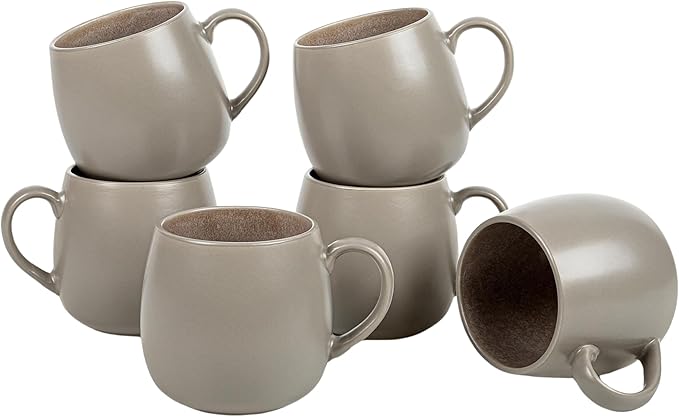 Ceramic Coffee Mugs Set of 6, 14oz - Modern Scandinavian Aesthetic Large Cup- Microwavable Stoneware Coffee Cups with Comfortable Handle - Tea Mug Set for Latte, Cappuccino, Soup - Taupe