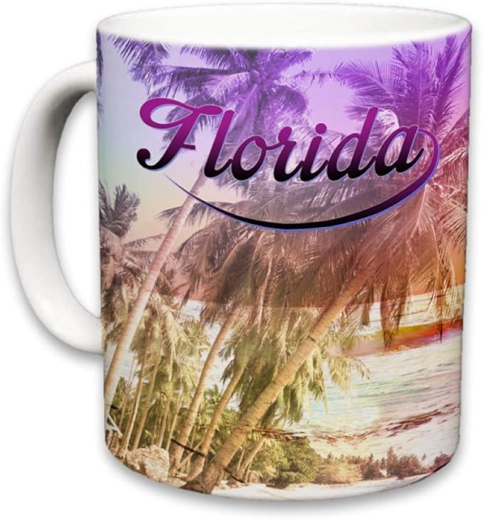 Sweet Gisele | Tropical Florida Beach Mug | Ceramic Coffee Cup Souvenir | Colorful Floral Design | Shoreline View Mugs | Beautiful Palm Tree Accents | Great Novelty Gift | 11 Fl. Oz (Multicolored)