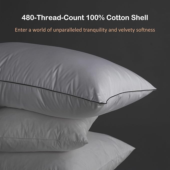 Luxury All Hungarian Goose Down Pillows Queen Size, Soft and Support Down Bed Pillow for Back,Side,Stomach Sleepers, 480 Thread Count 100% Cotton Shell, Queen Size Soft Pillow 1 Pack 20"x28"