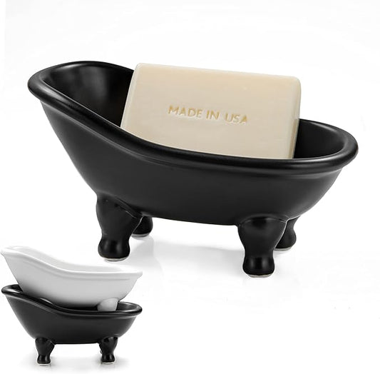 1piece 5.6" Black Ceramic Mini Bathtub Soap Dish Small Planter Makeup Organizer Container Hamster Bathtub (Black)