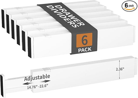 6 Pack Drawer Dividers, 2.36" High, 14.76-22.36" Adjustable Drawer Divider for Clothes