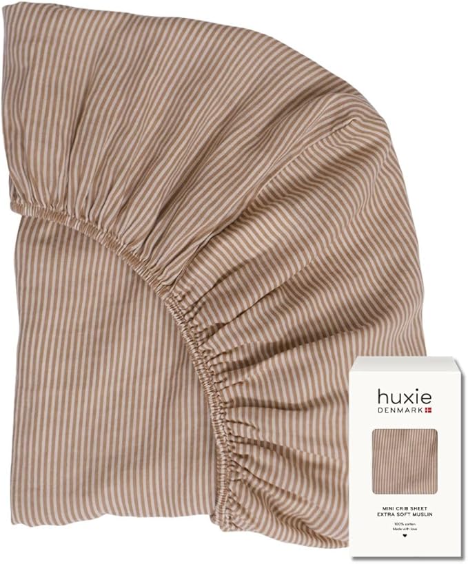 Denmark - Super Soft Muslin Mini Crib Sheets - 24'' x 38'' - 100% Organic Baby Crib Sheets for Boys and Girls (Natural Stripe)