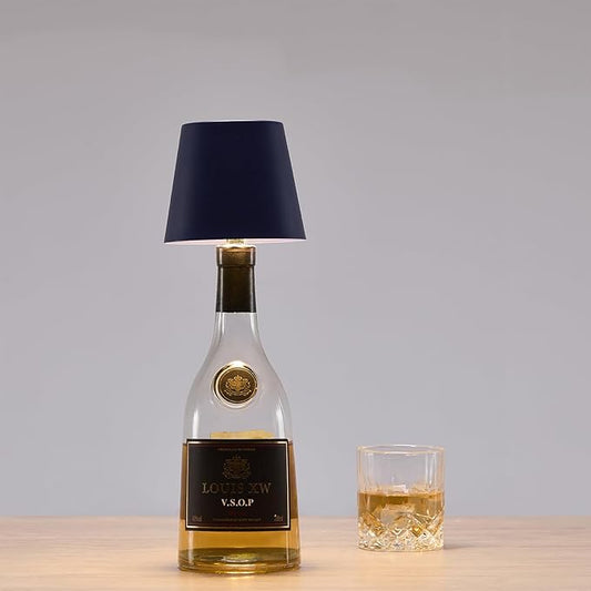 Rechargeable Wireless Bottle Lamp, LED Wine Bottle Light Ambient Light for Desk Table Bar Decor, Wireless Bottle Lamp Shade for Whiskey Wine Liquor Bottle, Sapphire Blue