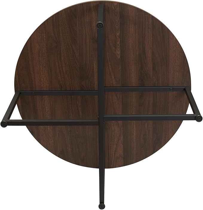 Household Essentials Jamestown Round Coffee Table Mid Century Walnut Wood Grain and Black Metal