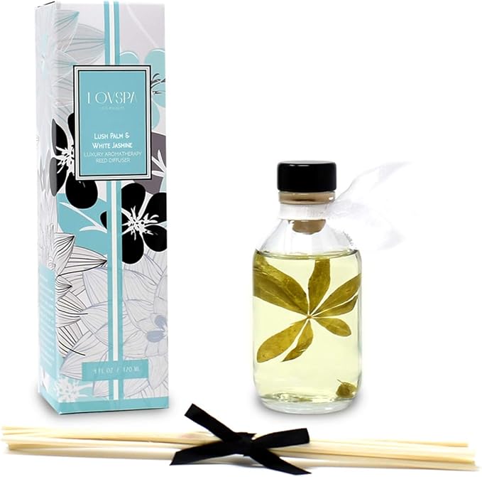 LOVSPA Lush Palm & Jasmine Reed Reed Diffuser Set - Reed Diffusers for Home - Non-Toxic Oil Reed Diffuser - Made in The USA