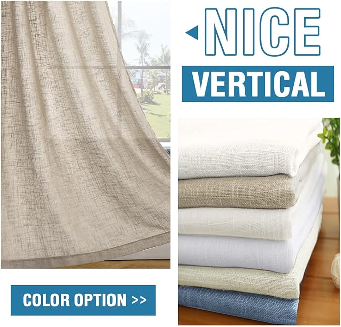 H.VERSAILTEX Linen Curtains Natural Linen Blended Curtains for Living Room Burlap Linen Textured Curtains Light Filtering Nickel Grommet Curtains Bedroom Curtains 2 Panel Sets, 52" x 63", Angora