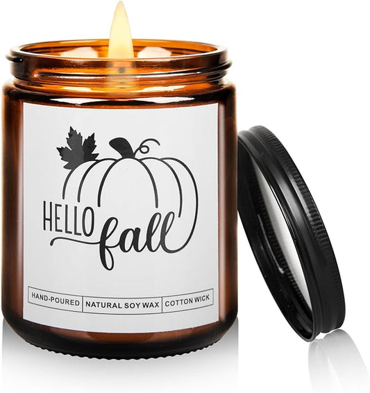 Fall Thanksgiving Pumpkin Maple Leaf Candle - Lavender Scent Soy Wax for Home - Autumn Festival Gift