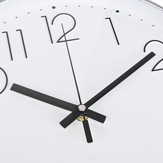Wall Clock Modern Design, Silent Non-Ticking Battery Operated Clocks for Kitchen, Classroom (10 Inch, Silver)