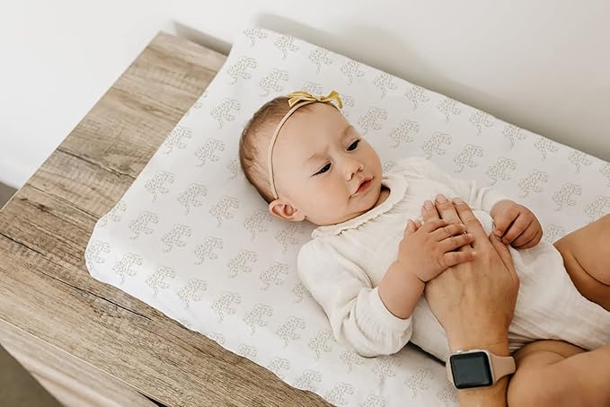 TotAha Premium Stretchy Changing Pad Covers (2-Pack)-Hypoallergenic, Silky Comfort, Buttery Soft, Calming Effect, All-Season Jersey-Knit 5'' Deep Pocket (Belgian & Blue Painted Elephant)