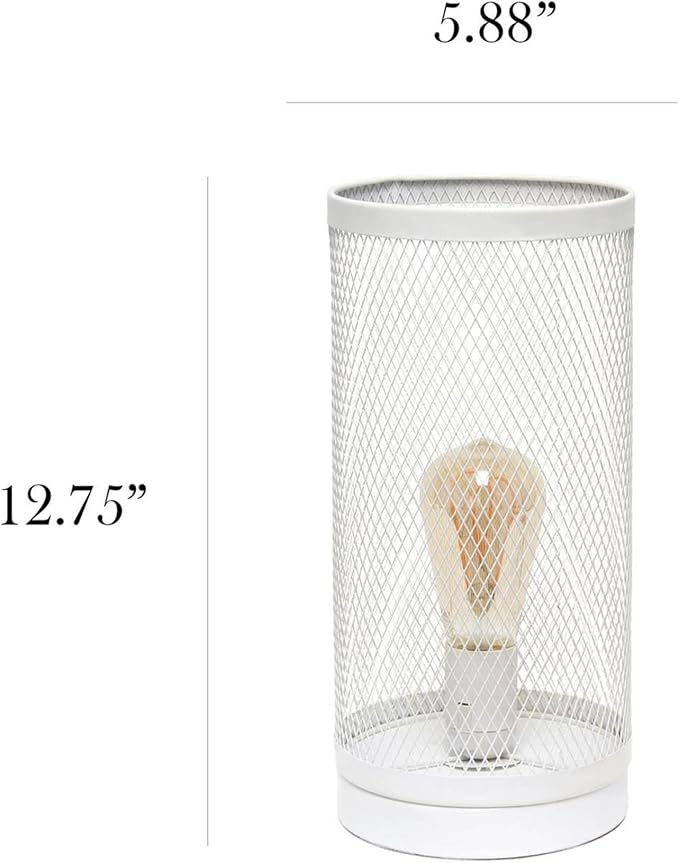 Simple Designs LT1075-WHT Cylindrical Steel Table Lamp, White