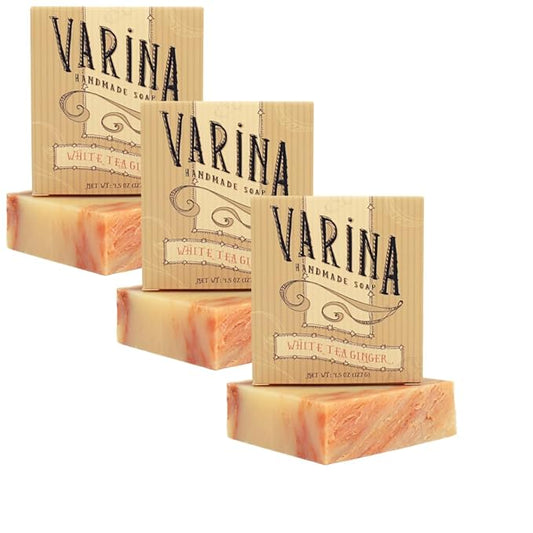 Varina Natural White Tea Ginger Bar Soap - Gentle Cleansing for Sensitive Skin, Floral - 3 Pack