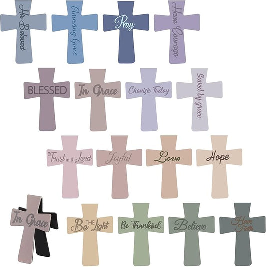 Outus 48 Pieces Magnetic Christian Religious Cross Bookmark Religious Bible Verses Bookmarks Magnetic Page Clips for Women Student School Reading Gifts, 16 Styles (Marble Style)