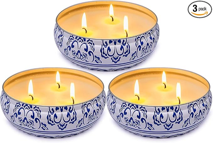 Citronella Candles Outdoor, Large 3 Packs 13.5oz 3 Wicks Soy Wax Candles, up to 225 Hours for Garden, Backyard, Patio, Yard, Balcony, Camping, Indoor