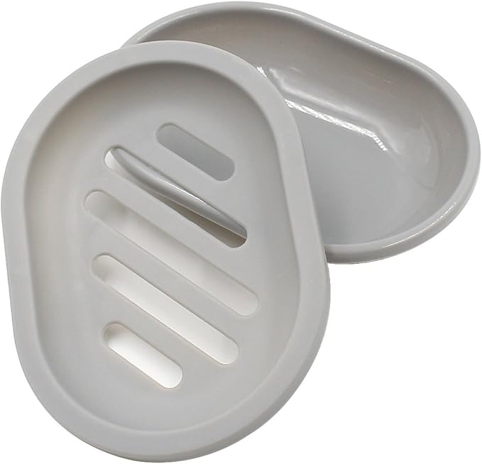 Topsky 2-Pack Soap Dish with Drain, Soap Holder & Saver, Easy Cleaning, Dry, Stop Mushy Soap (Gray)