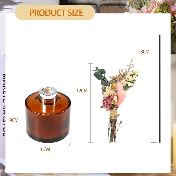 Rtteri 2 Reed Diffuser Sets Flower Oil Diffuser Sticks with Refill Empty 5oz Bottles Scent Glass for Fragrance Home Bathroom Gifts, Oil Not Included(Coffee Color)
