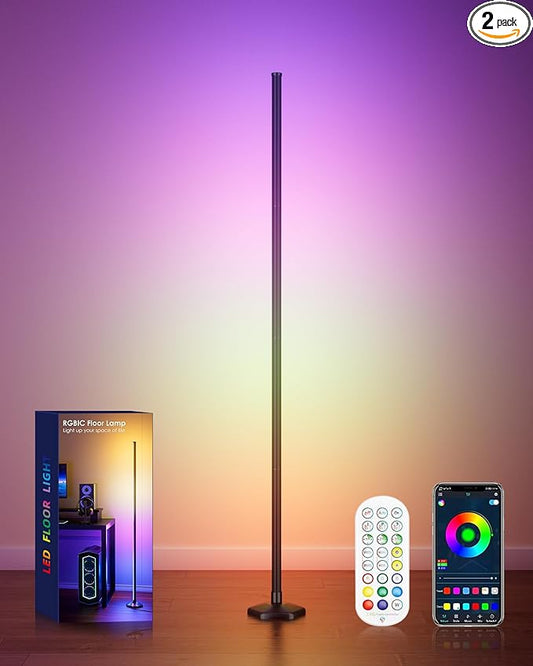 1PCS Corner Floor Lamp,RGB LED Corner Lamp with Remote Control,65" Color Changing Mood Light with Smart App and Remote Control Modern Floor Lamp with Music Sync for Bedroom, Living Room Gaming Room
